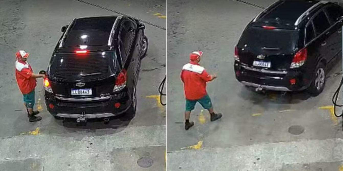 Câmeras de monitoramento capturaram o momento em que o motorista foge sem pagar