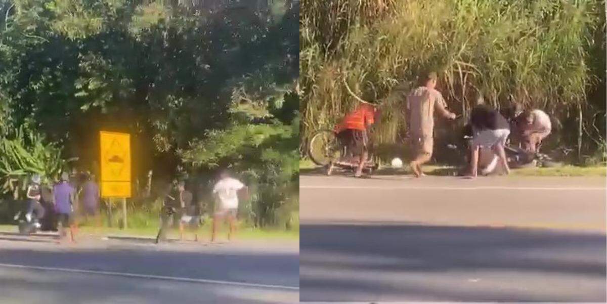 O casal de turistas foi chutado e socado após ser jogado no chão pela gangue