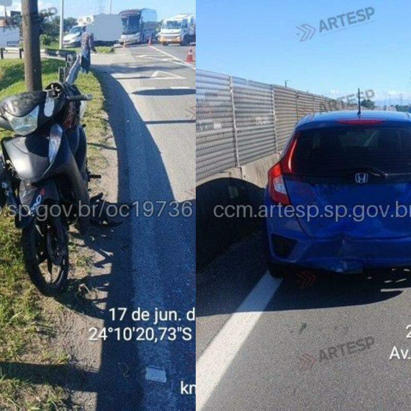 Moto atingiu a traseira do carro