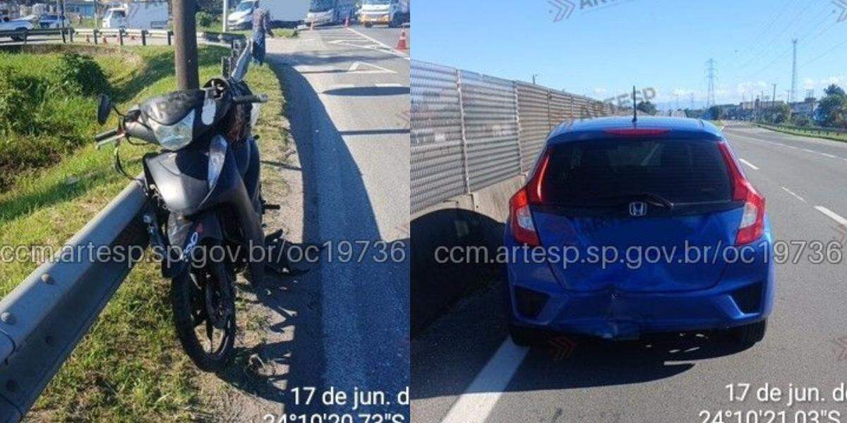 Moto atingiu a traseira do carro