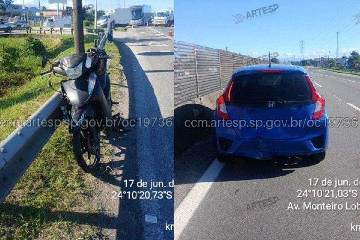 Moto atingiu a traseira do carro