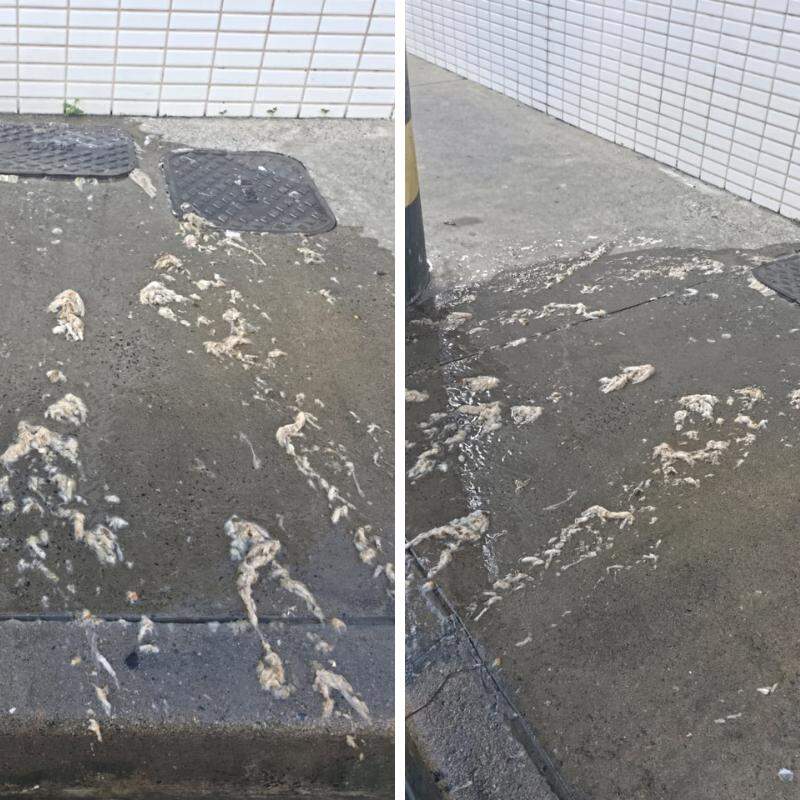 O vazamento de esgoto na porta do prédio de alto padrão do Embaré, em Santos, já foi registrado outras vezes