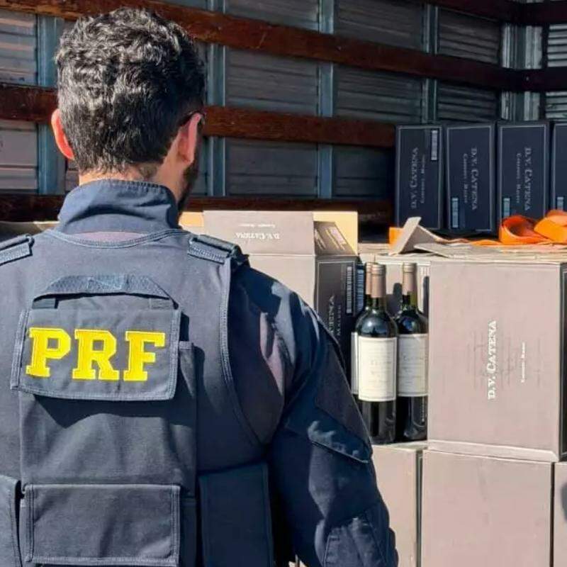 Segundo a PRF, 300 caixas de vinhos argentinos, com aproximadamente 1.800 garrafas, foram apreendidas em caminhão utilitário