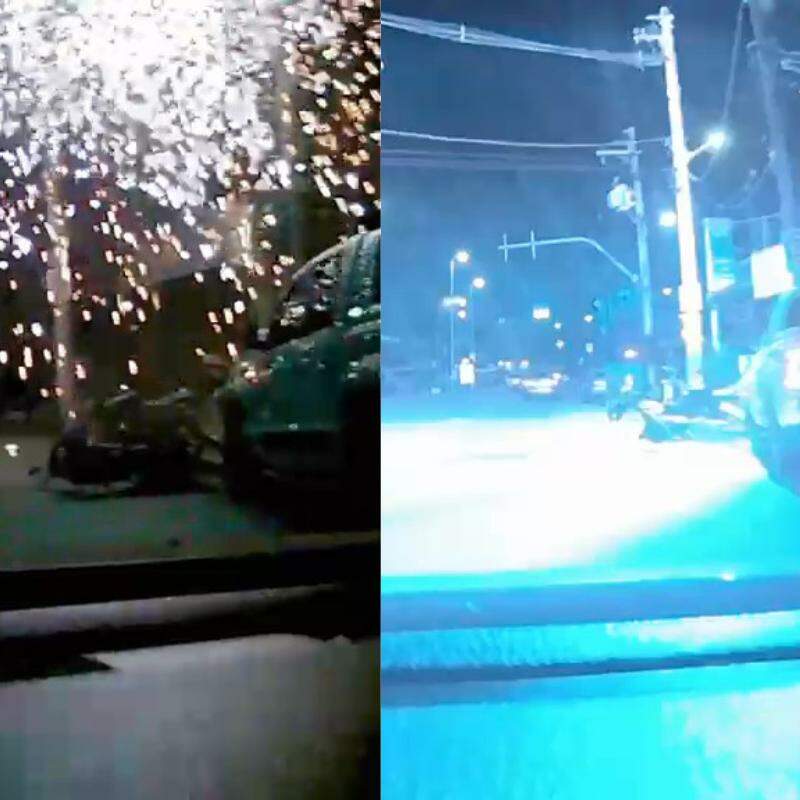 Carro acertou o poste e provocou princípio de incêndio