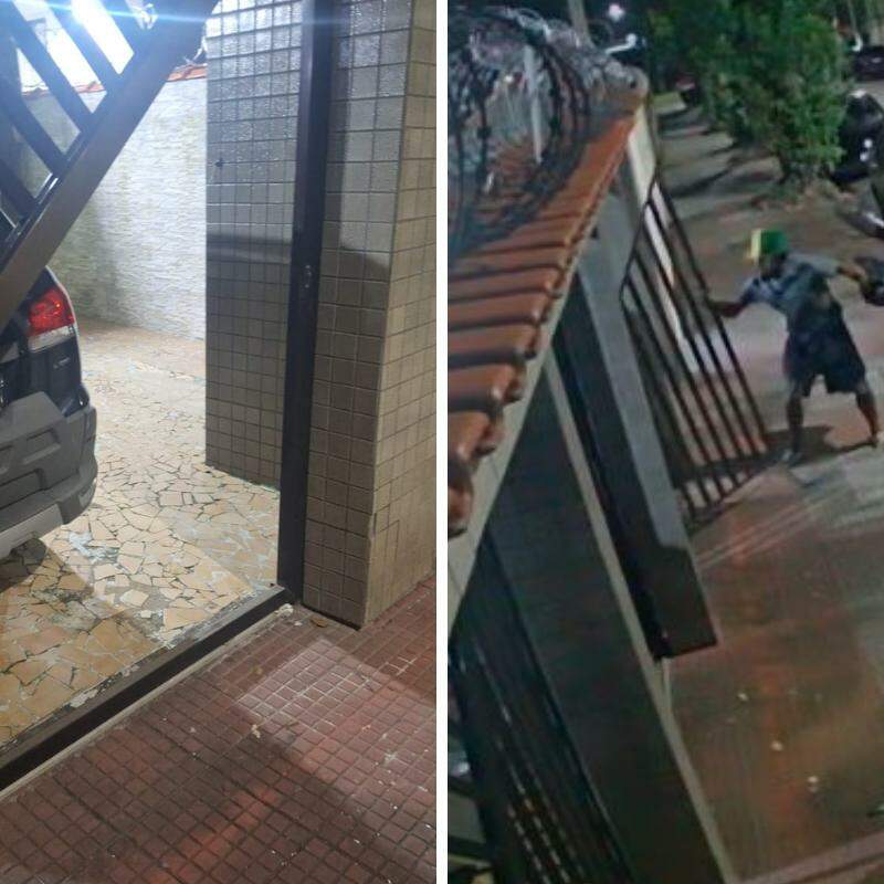 O ladrão removeu o portão do prédio do Marapé, em Santos