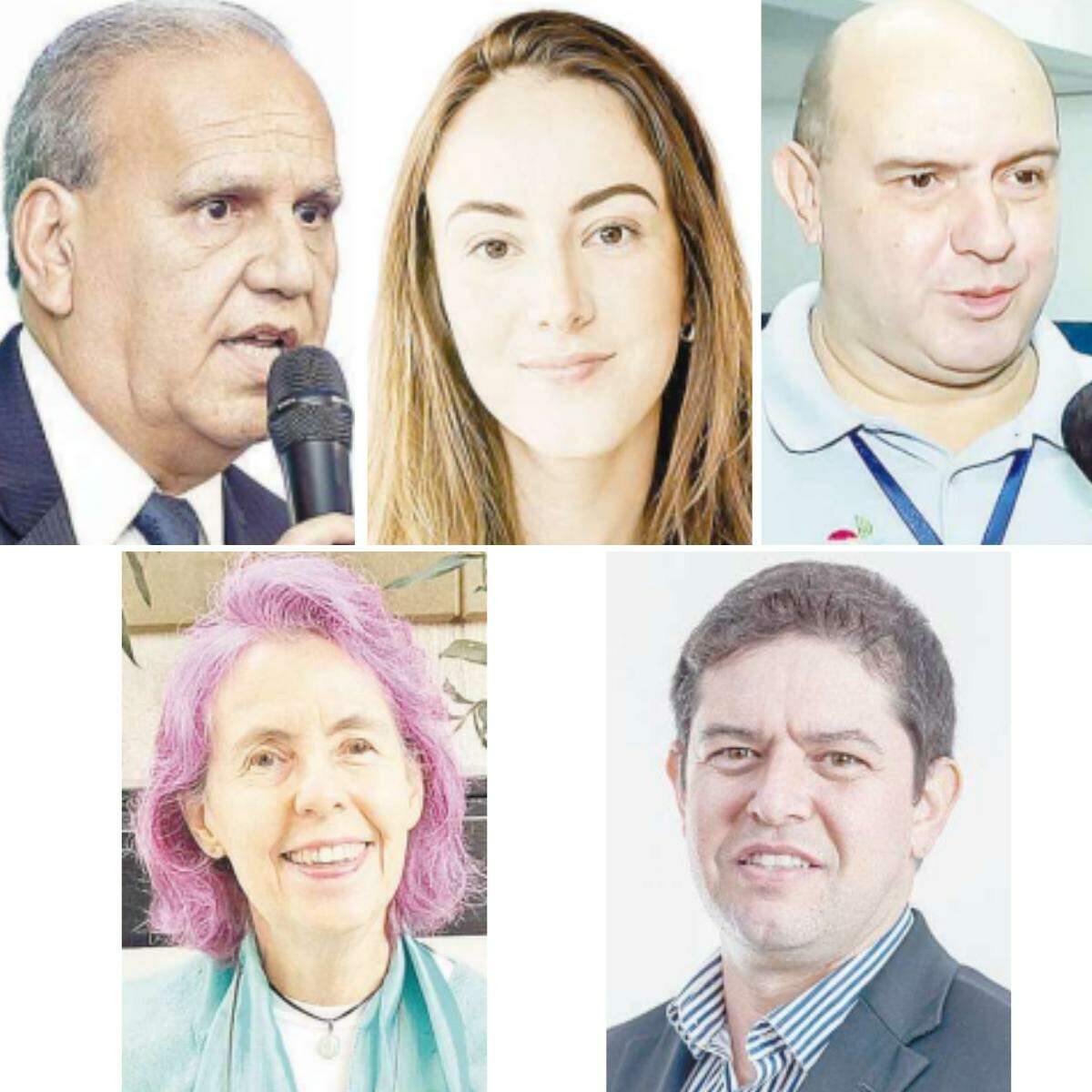 Acima: Rodolfo Amaral (esq.), Maria Luiza Limeres (centrO) e Ademir Machado (dir.); abaixo: Vera Rita Ferreira (esq.) e Rodrigo Martins (dir.)