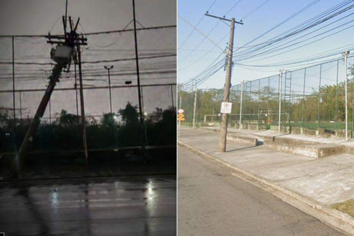 Poste fica em frente ao ginásio no Bolsão 7, em Cubatão