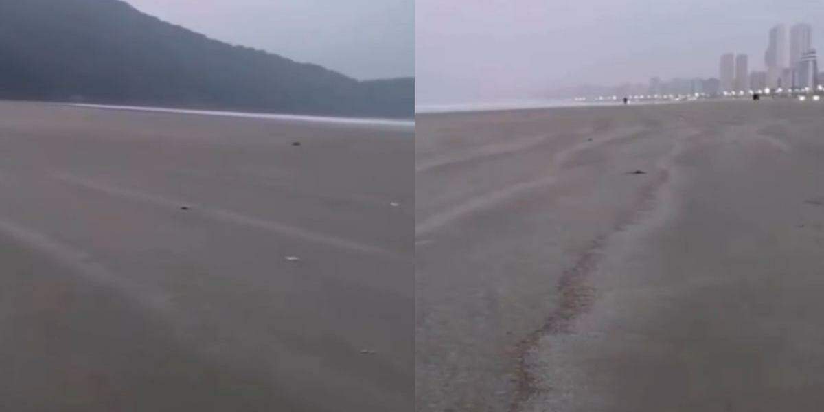 Mar recuado chamou a atenção de moradores e turistas em Praia Grande