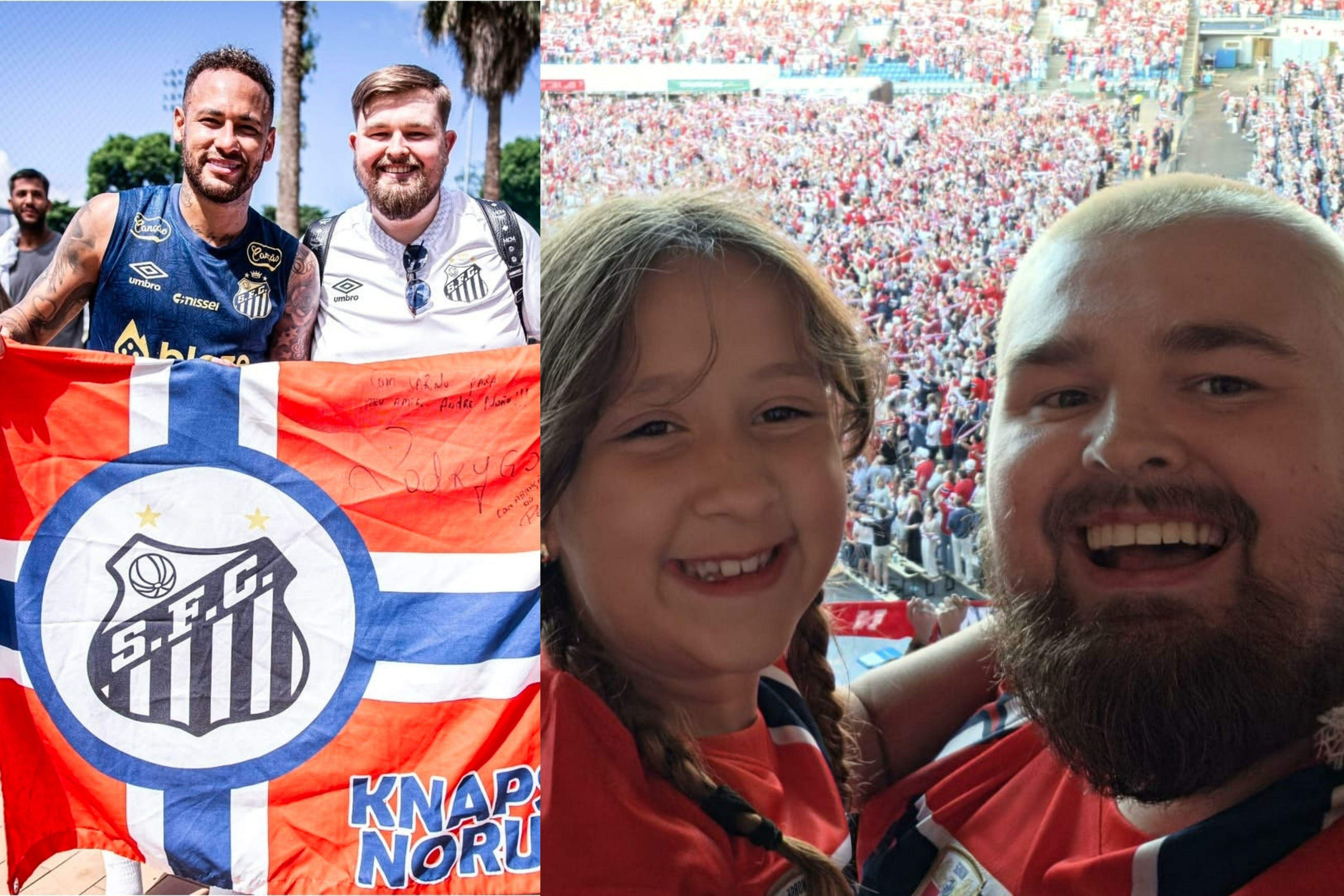 No ano passado, André conheceu Neymar no CT Rei Pelé em Santos; na última terça, comemorou em Oslo com uma das filhas a classificação norueguesa diante da Costa do Marfim