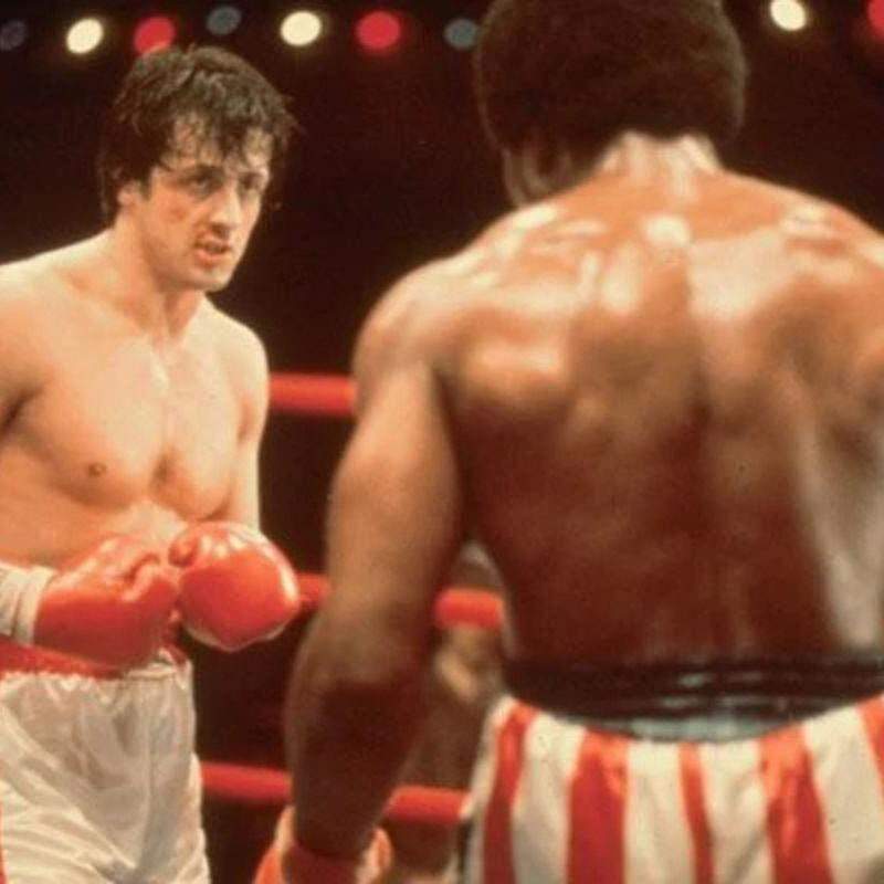 Sylvester Stallone e Carl Weathers em Rocky: Um Lutador (1976)