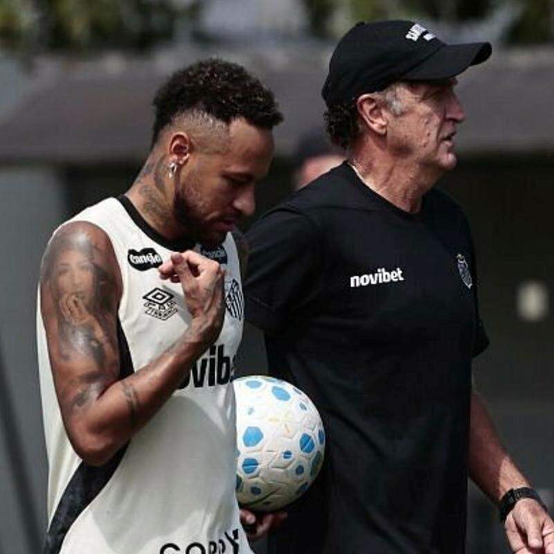 Neymar e Cuca durante treino do Santos
