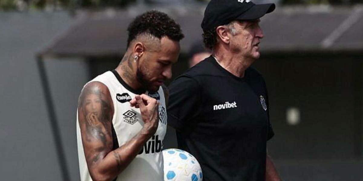 Neymar e Cuca durante treino do Santos