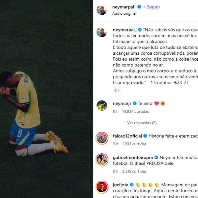 Mensagem foi publicada no Instagram do pai de Neymar e ganhou vários comentários e curtidas