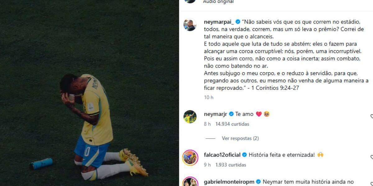 Mensagem foi publicada no Instagram do pai de Neymar e ganhou vários comentários e curtidas