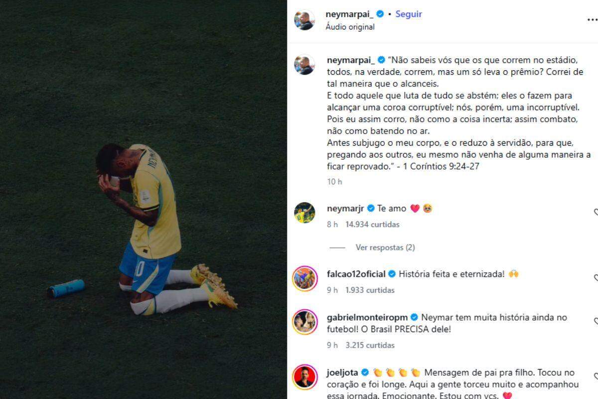 Mensagem foi publicada no Instagram do pai de Neymar e ganhou vários comentários e curtidas