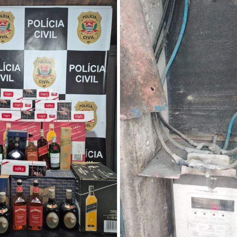 Bebidas e cigarros foram encontrados na adega que usava 'gato de energia' foram apreendidos e levados para a delegacia