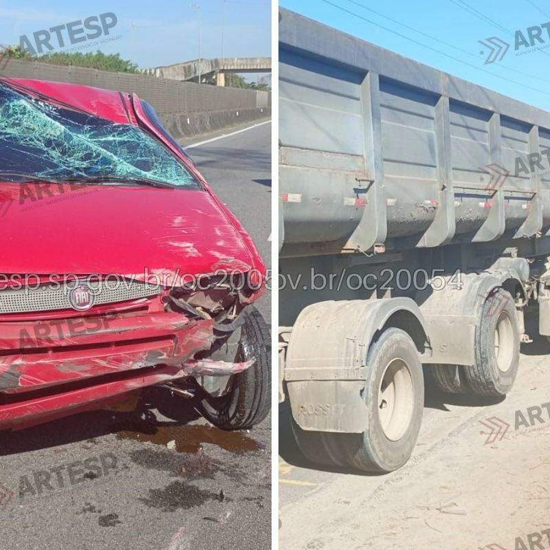 Fiat Palio capotou após acessar a rodovia e ser atingido por carreta da marca Mercedes Benz