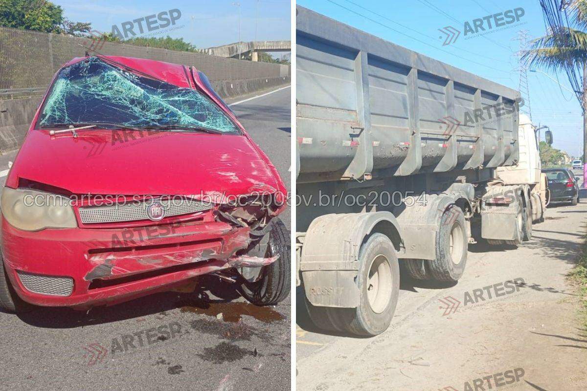 Fiat Palio capotou após acessar a rodovia e ser atingido por carreta da marca Mercedes Benz