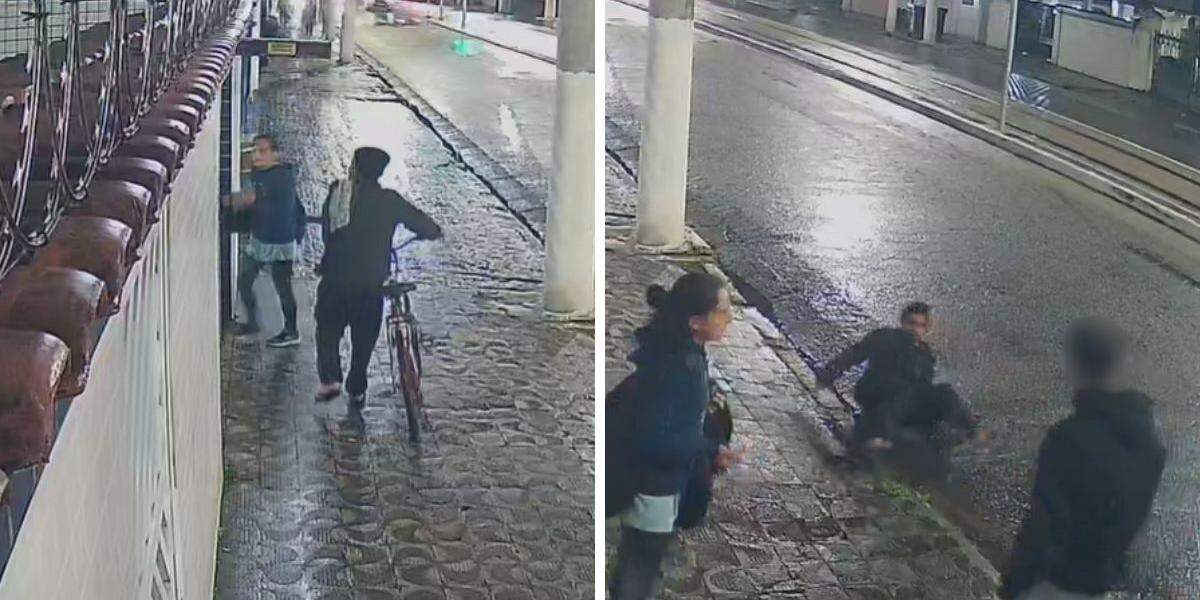 Imagens flagraram o momento em que o morador expulsou o casal que tentava furtar as bicicletas do condomínio