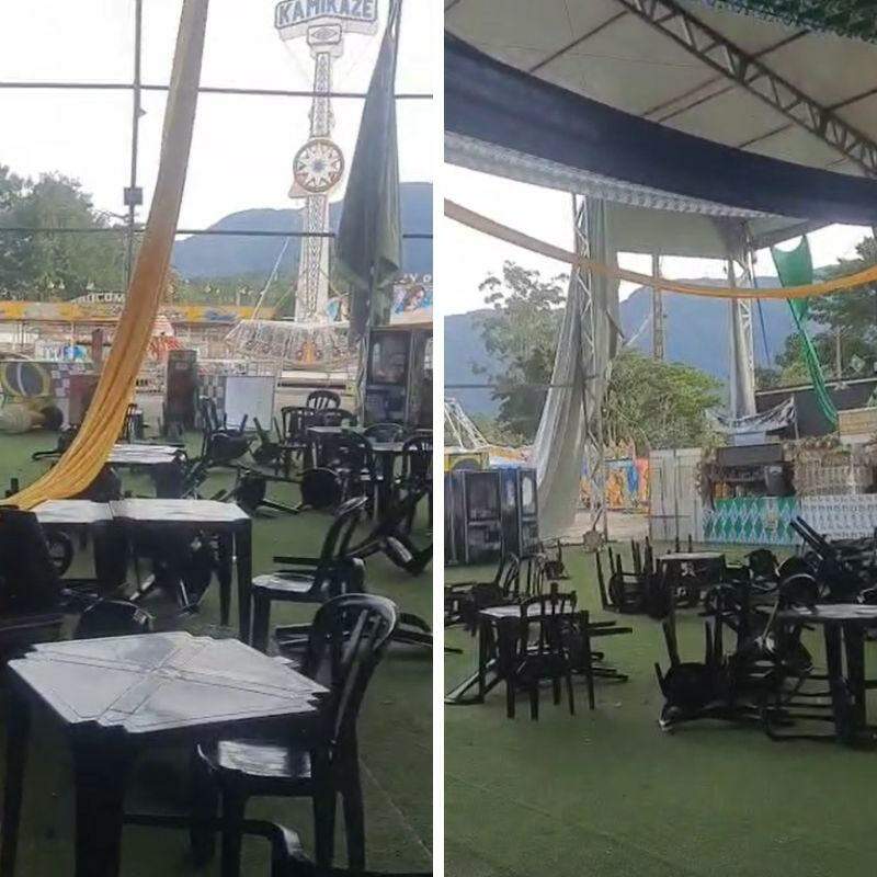 Forte ventania danificou cobertura do galpão e arrancou parte da decoração