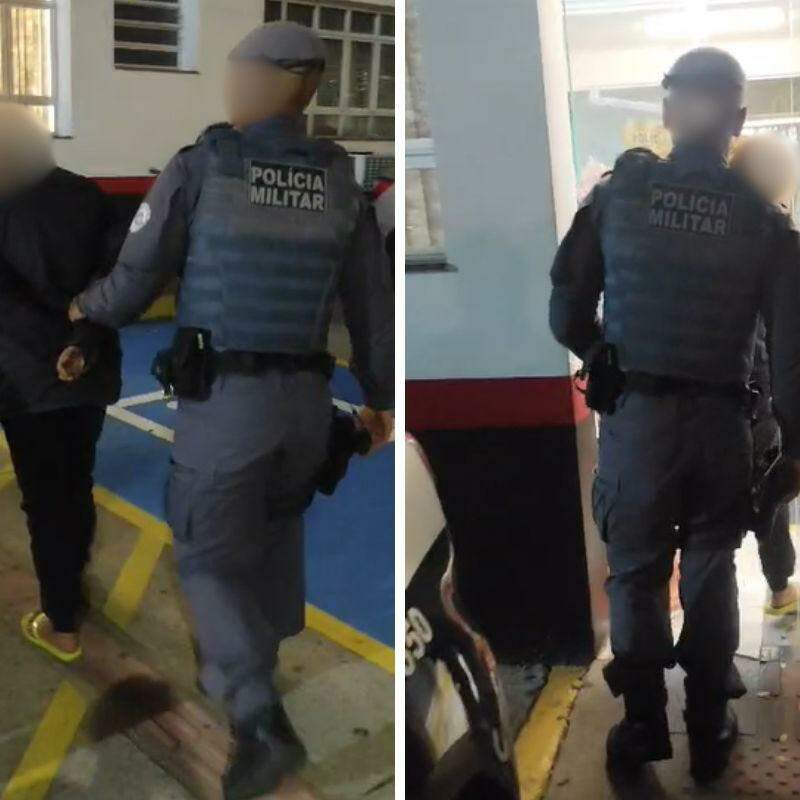 Mulher foi levada algemada para a CPJ de Santos, durante a madrugada