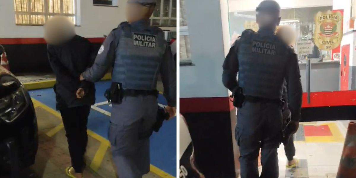 Mulher foi levada algemada para a CPJ de Santos, durante a madrugada
