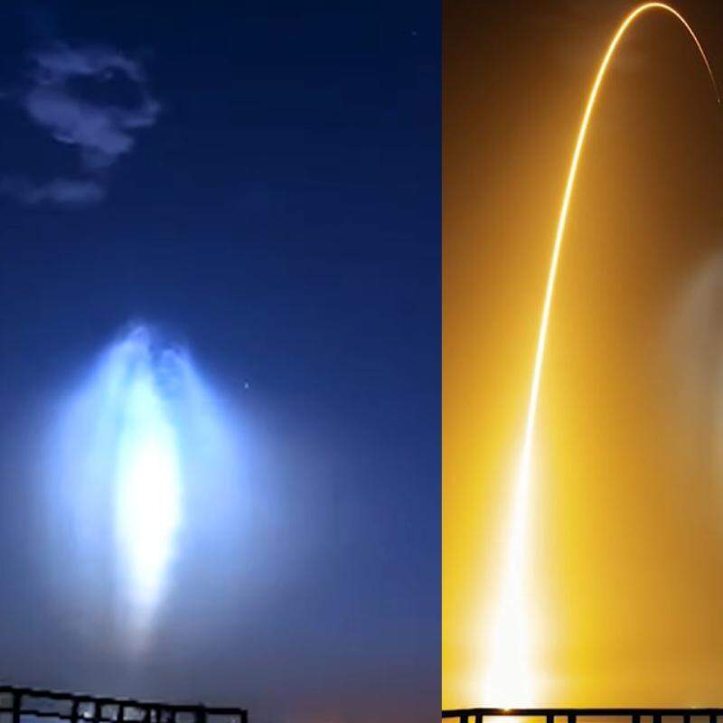 Fotógrafo explicou que o efeito acontece quando os gases do escapamento do foguete são iluminados pelo Sol no espaço
