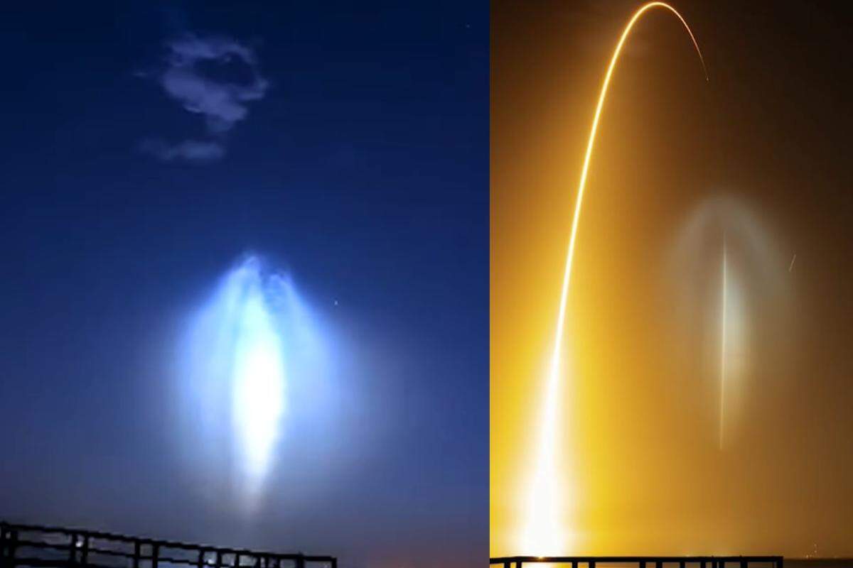 Fotógrafo explicou que o efeito acontece quando os gases do escapamento do foguete são iluminados pelo Sol no espaço