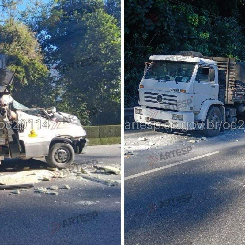 Passageiro do utilitário da Iveco morreu após veículo bater na traseira do caminhão da Volkswagen