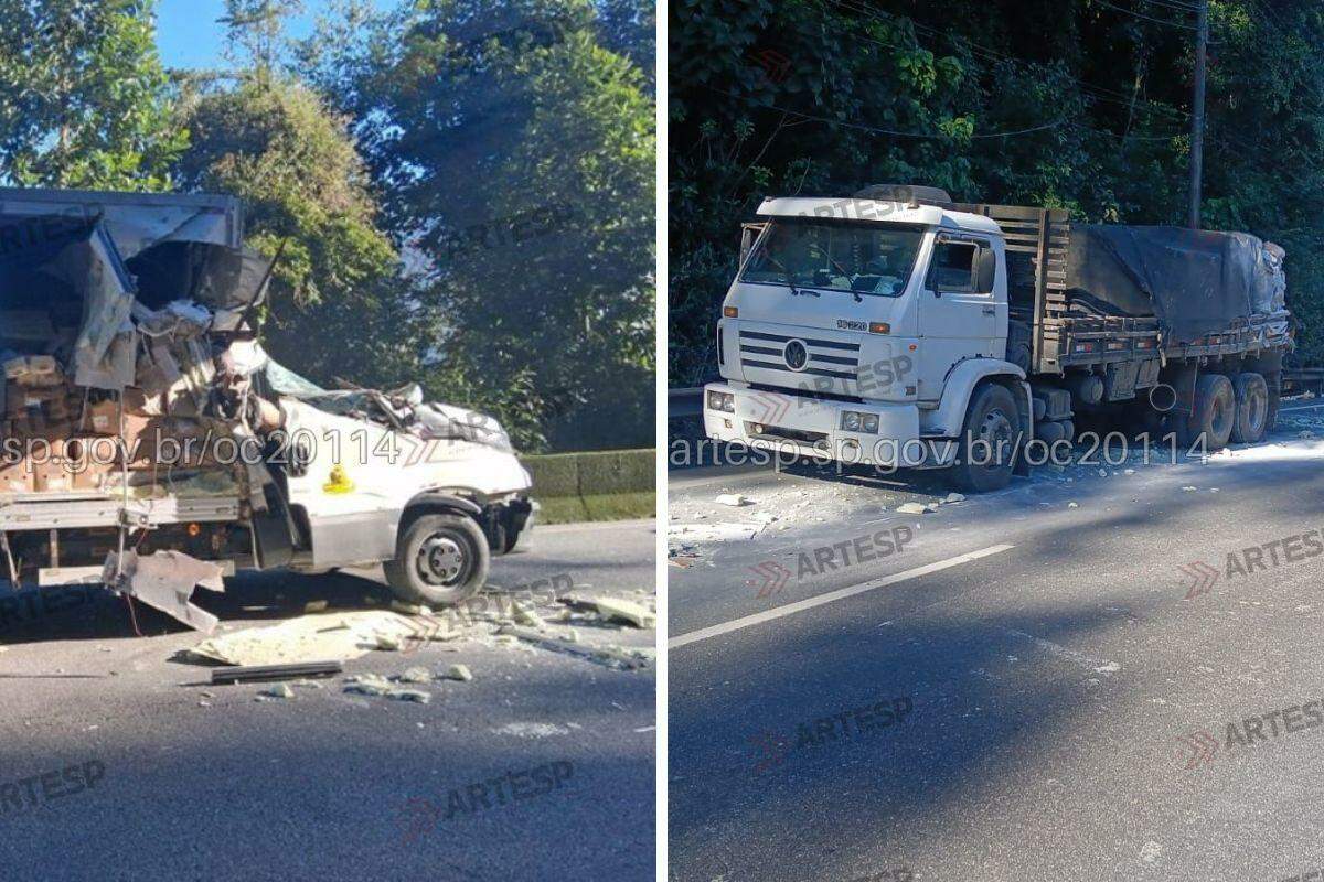 Passageiro do utilitário da Iveco morreu após veículo bater na traseira do caminhão da Volkswagen