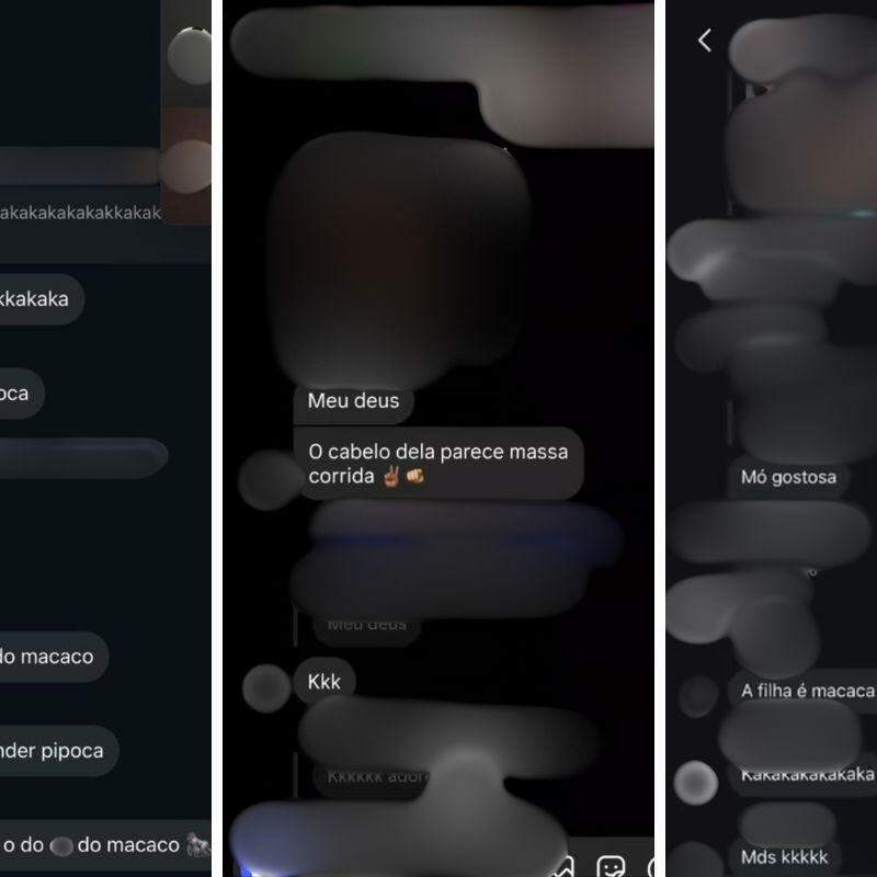 Capturas de telas mostram algumas das ofensas racistas feitas a aluna de 12 anos em um grupo do Instagram
