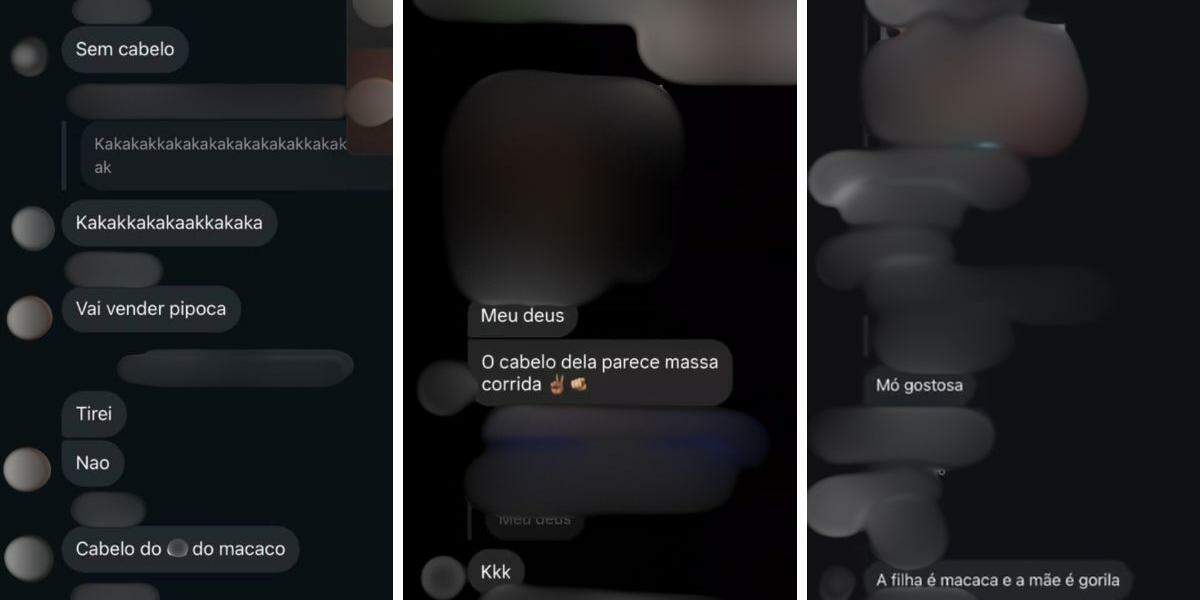 Capturas de telas mostram algumas das ofensas racistas feitas a aluna de 12 anos em um grupo do Instagram