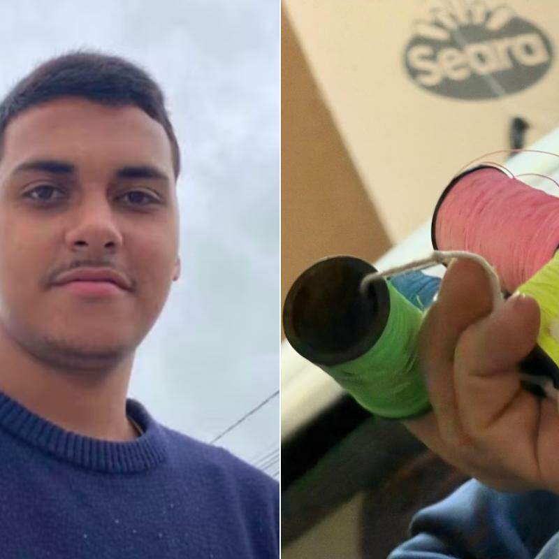 Matheus da Silva Evangelista (à esq.) morreu após ser atingido por linha de pipa com cerol na Rodovia dos Imigrantes, em São Vicente; município intensificou fiscalização (à dir.)