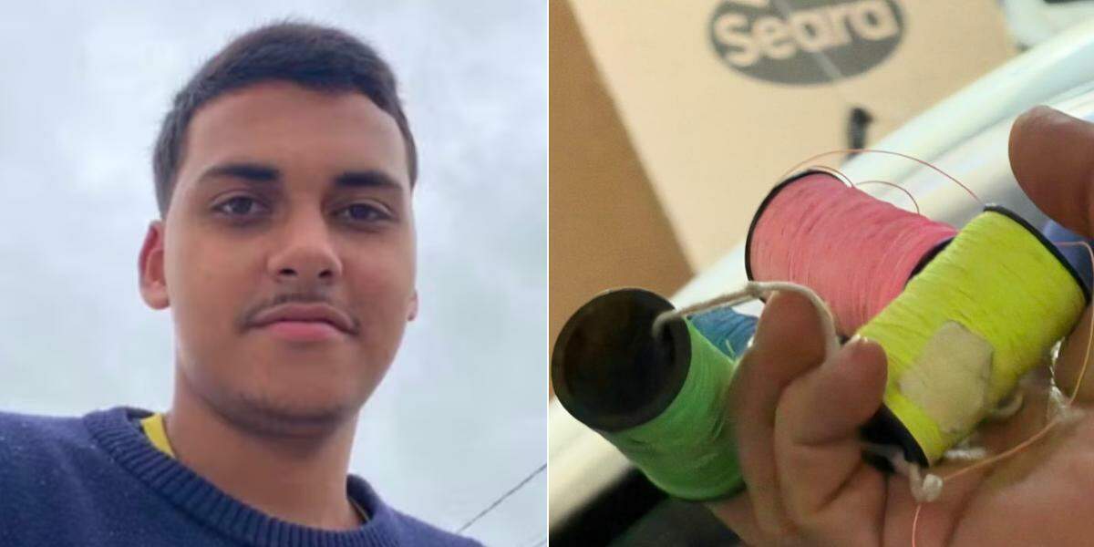 Matheus da Silva Evangelista (à esq.) morreu após ser atingido por linha de pipa com cerol na Rodovia dos Imigrantes, em São Vicente; município intensificou fiscalização (à dir.)