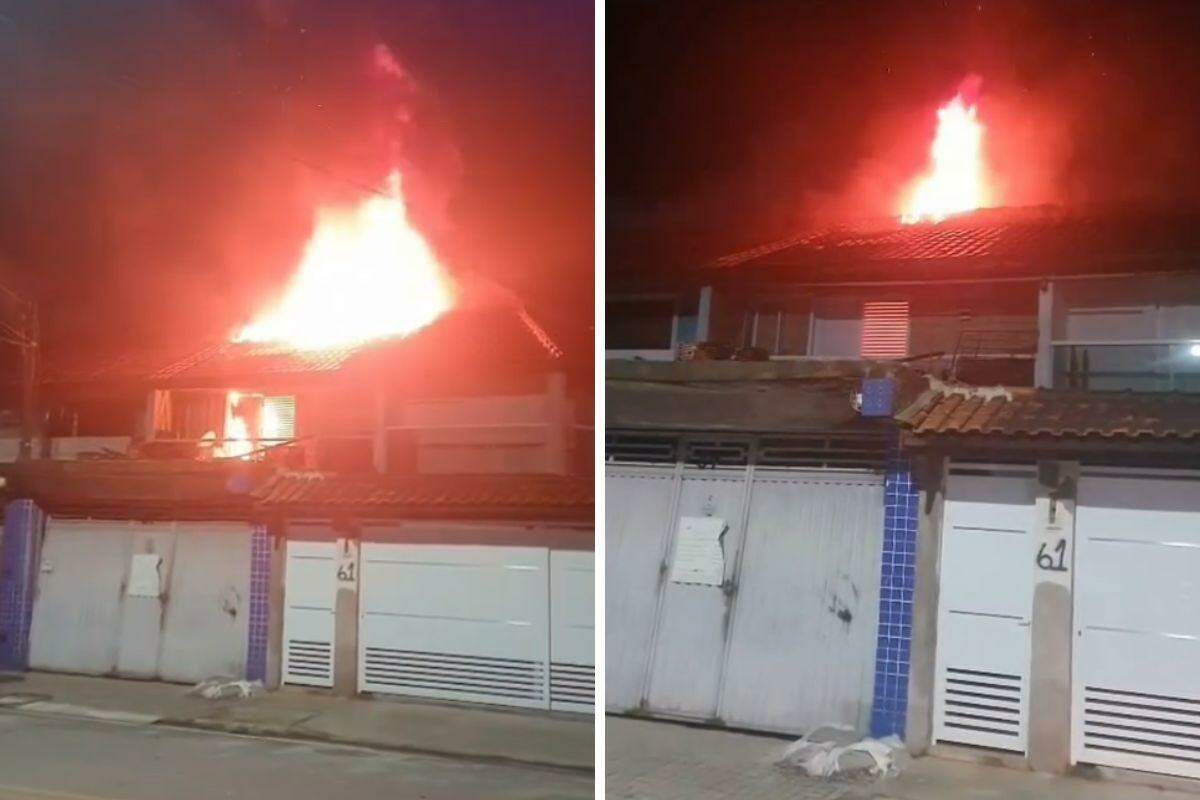Incêndio destrói parte superior de sobrado em Bertioga; bombeiros evitaram propagação das chamas