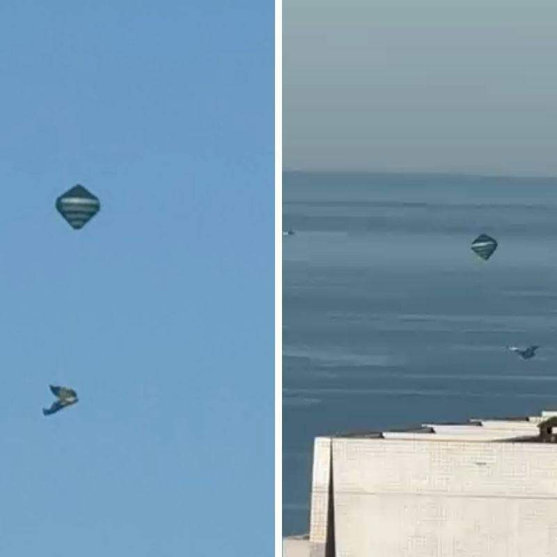 Balão foi visto sobrevoando o mar de Santos na manhã deste domingo (19); no sábado (18), outro artefato caiu no telhado de uma escola