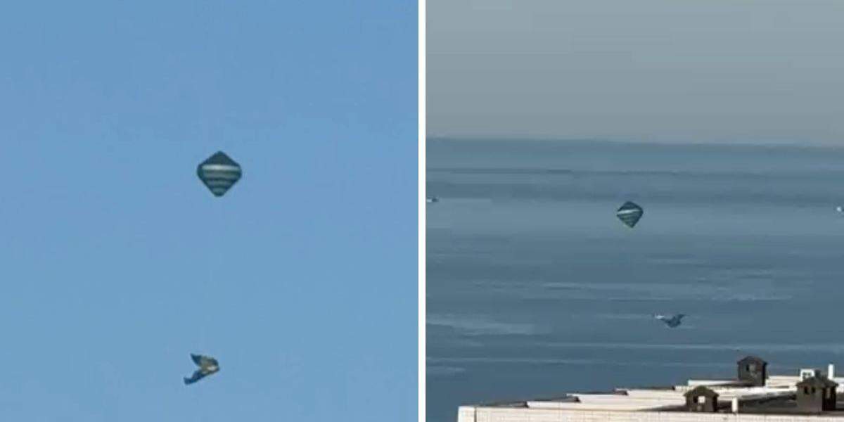 Balão foi visto sobrevoando o mar de Santos na manhã deste domingo (19); no sábado (18), outro artefato caiu no telhado de uma escola