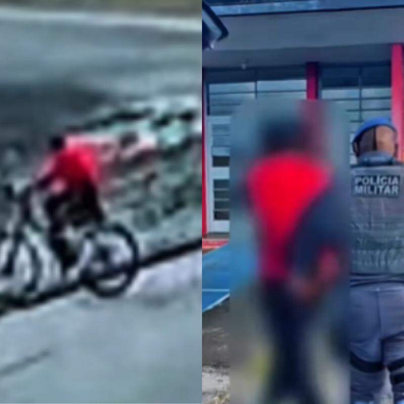 Ação foi flagrada por câmeras de segurança; ele foi preso e levado até a delegacia