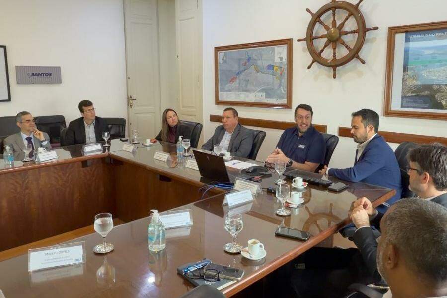 Bemquerer Costa (no centro, de blazer cinza) participou de reunião na Autoridade Portuária de Santos
