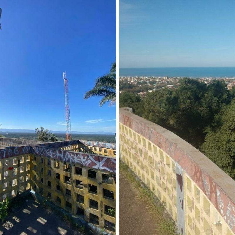 Entre os problemas observados pelo morador estão pichações, lixo, vegetação alta ao longo da via de acesso e o desprendimento de partes da laje de concreto da estrutura