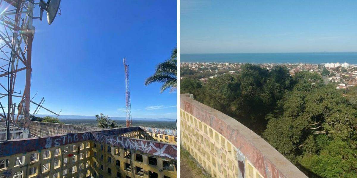 Entre os problemas observados pelo morador estão pichações, lixo, vegetação alta ao longo da via de acesso e o desprendimento de partes da laje de concreto da estrutura