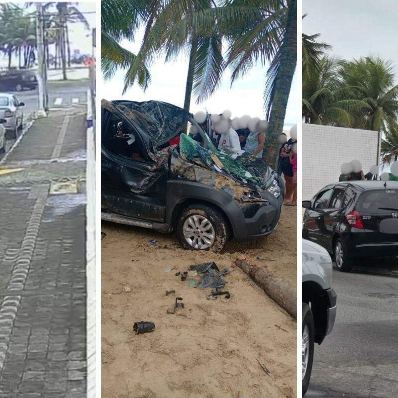 Com o impacto, Fiat Doblo capotou, atingiu o coqueiro e ficou virado na faixa de areia da Guilhermina