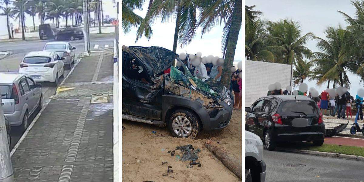 Com o impacto, Fiat Doblo capotou, atingiu o coqueiro e ficou virado na faixa de areia da Guilhermina