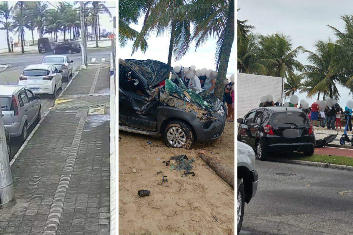 Com o impacto, Fiat Doblo capotou, atingiu o coqueiro e ficou virado na faixa de areia da Guilhermina