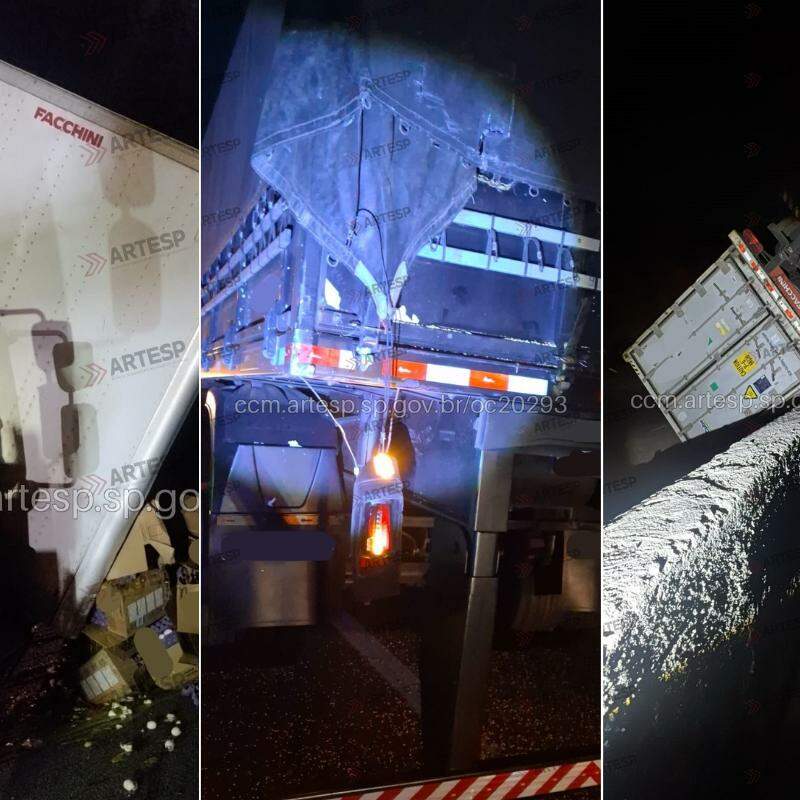 Engavetamento entre três caminhões ocorreu no km 53 da Rodovia Anchieta, em Cubatão, nesta terça (28)
