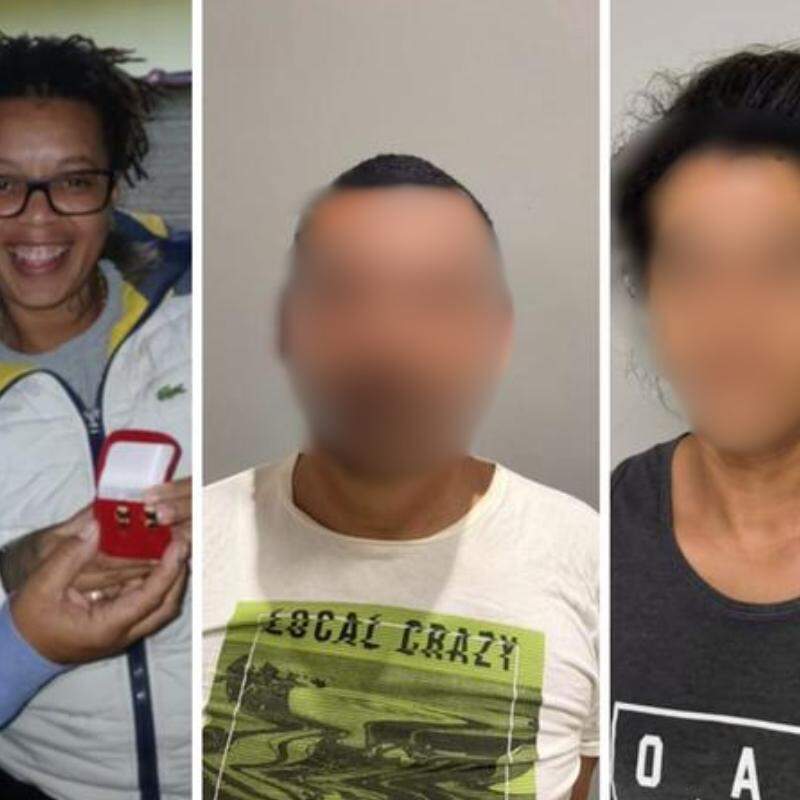 À esquerda, Fabiana de Fátima Nogueira e Ieda Aparecida Simplicio, vítimas do duplo homicídio ocorrido na Baixada Santista. Ao centro e à direita, os dois investigados pelo crime, presos pela Polícia Civil da Bahia após ação conjunta com a Polícia Civil de São Paulo