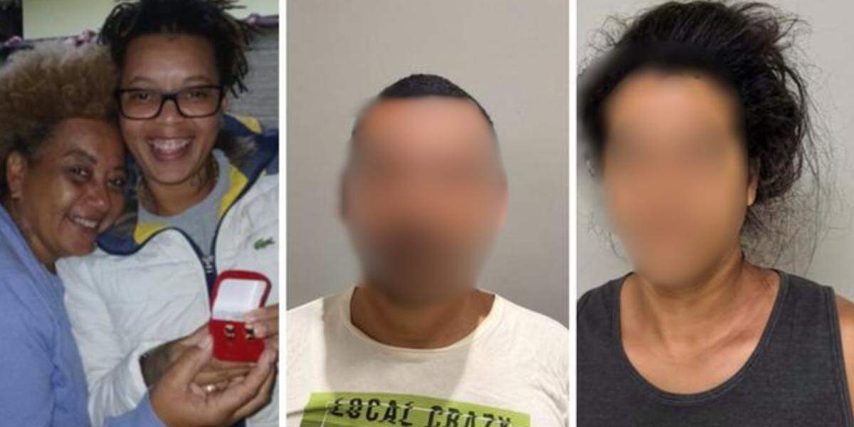 À esquerda, Fabiana de Fátima Nogueira e Ieda Aparecida Simplicio, vítimas do duplo homicídio ocorrido na Baixada Santista. Ao centro e à direita, os dois investigados pelo crime, presos pela Polícia Civil da Bahia após ação conjunta com a Polícia Civil de São Paulo