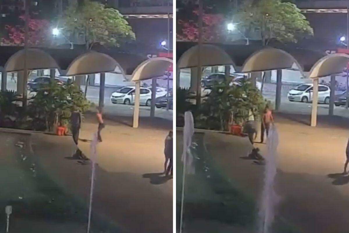 Câmera de monitoramento flagrou o momento em que a vítima foi atacada brutalmente pelas costas