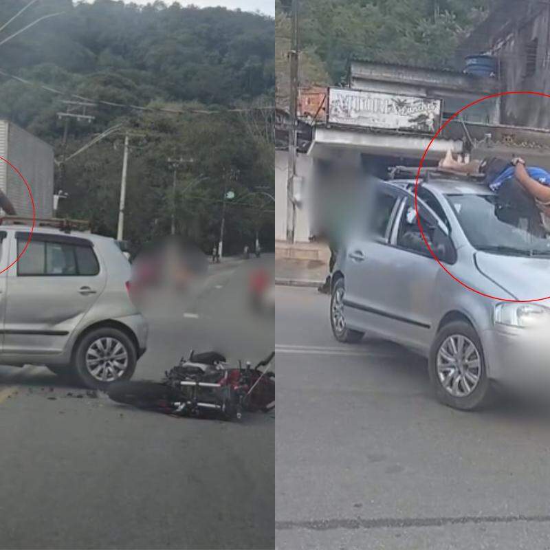 O homem acabou parando no teto do veículo