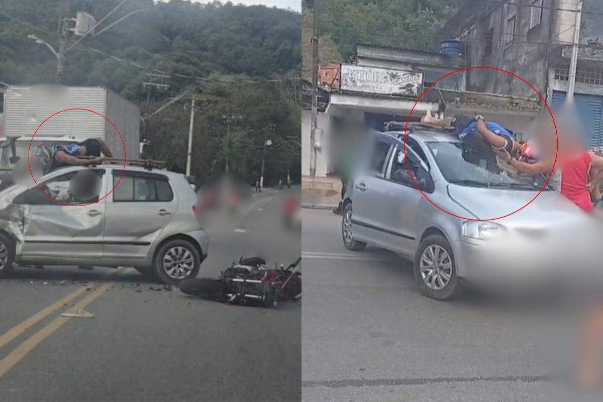 O homem acabou parando no teto do veículo